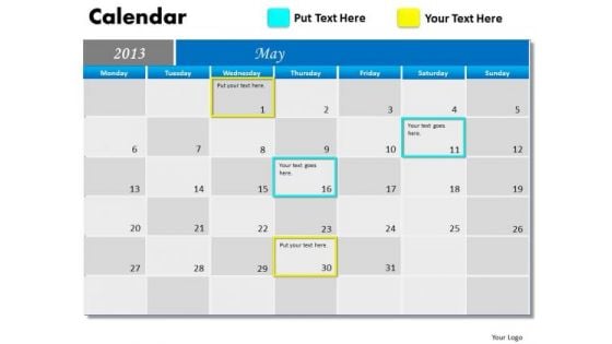 May 2013 Calendar PowerPoint Slides Ppt Templates