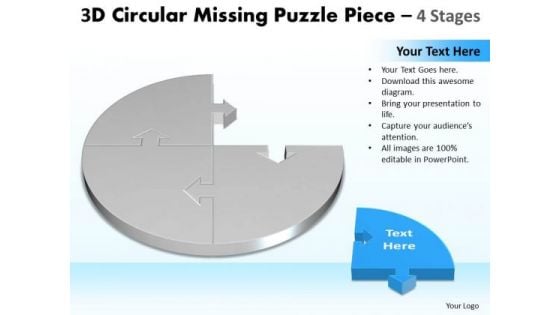 Mba Models And Frameworks 3d Circular Missing Puzzle Piece 4 Stages Marketing Diagram