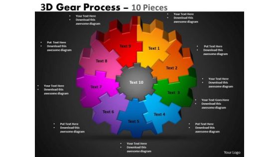 Mba Models And Frameworks 3d Gear Process 10 Pieces Business Diagram