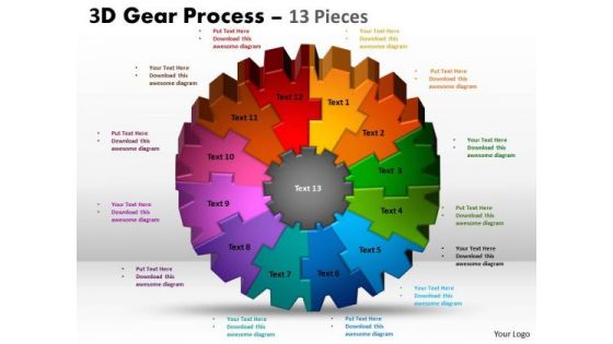 Mba Models And Frameworks 3d Gear Process 13 Pieces Business Cycle Diagram