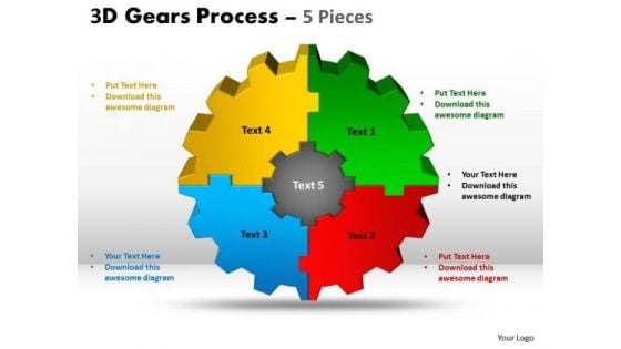 Mba Models And Frameworks 3d Gear Process 5 Pieces Business Diagram