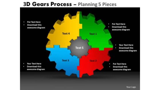 Mba Models And Frameworks 3d Gears Process Planning 5 Pieces Sales Diagram