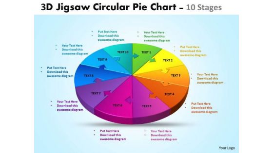 Mba Models And Frameworks 3d Jigsaw Circular Chart 10 Stages Business Diagram