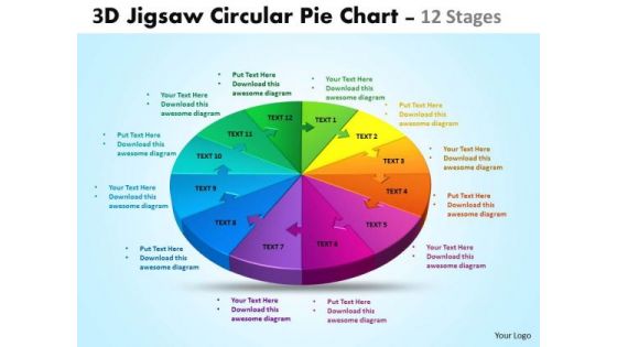 Mba Models And Frameworks 3d Jigsaw Circular Pie Chart 12 Stages Business Diagram