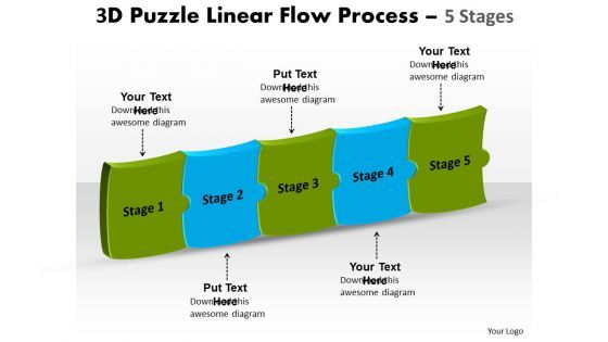 Mba Models And Frameworks 3d Puzzle Linear Flow Process 5 Stages Business Diagram