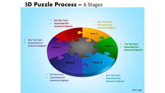 Mba Models And Frameworks 3d Puzzle Process Diagram 6 Stages Strategic Management