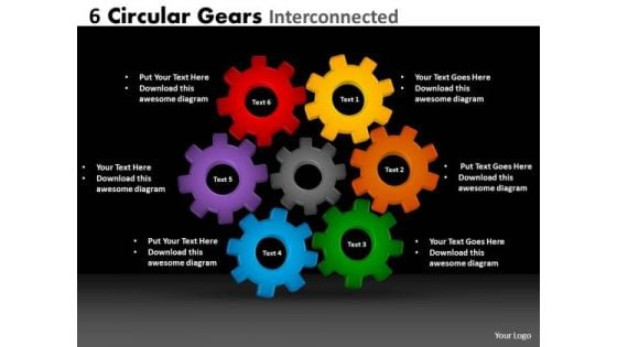 Mba Models And Frameworks 6 Circular Gears Interconnected Marketing Diagram