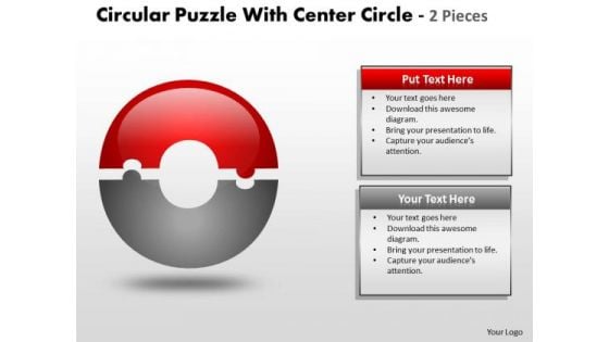 Mba Models And Frameworks Circular Puzzle With Center Circle 2 And 3 Pieces Marketing Diagram