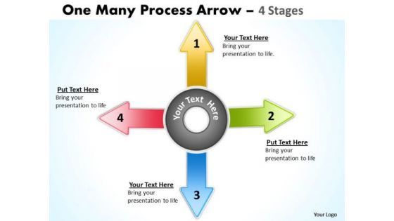 Mba Models And Frameworks One Many Process Arrow 4 Stages Consulting Diagram