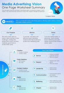 Media Advertising Vision One Page Worksheet Summary Presentation Report Infographic Ppt Media Advertising Vision One Page Worksheet Summary Presentation Report Infographic Ppt