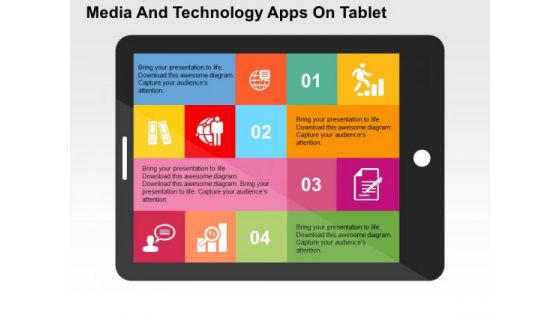 Media And Technology Apps On Tablet PowerPoint Templates