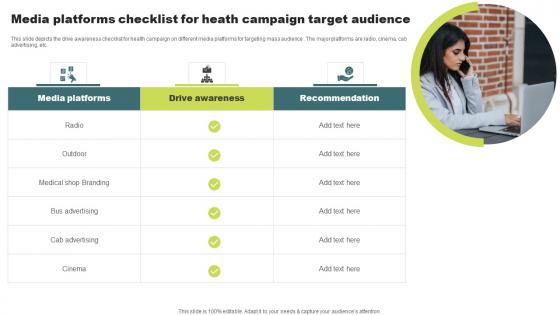 Media Platforms Checklist For Heath Campaign Target Audience Slides Pdf