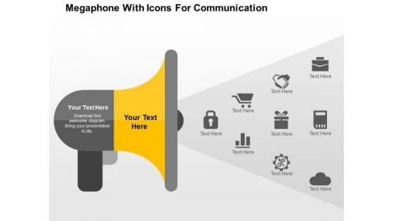 Megaphone With Icons For Communication PowerPoint Template