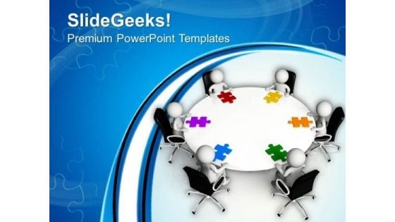 Men Around Table With Jigsaw Puzzle Pieces PowerPoint Templates Ppt Backgrounds For Slides 0613