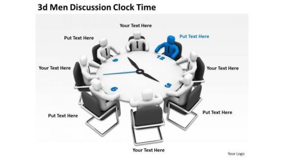 Men At Work Business As Usual 3d Discussion Clock Time PowerPoint Templates