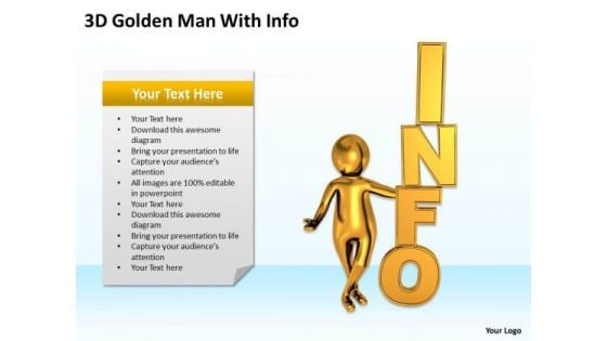 Men At Work Business As Usual 3d Golden Man With Info PowerPoint Templates