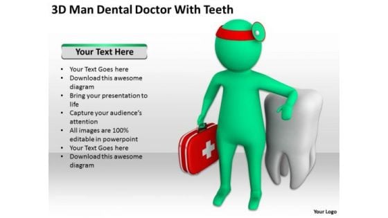 Men At Work Business As Usual 3d Man Dental Doctor With Teeth PowerPoint Slides