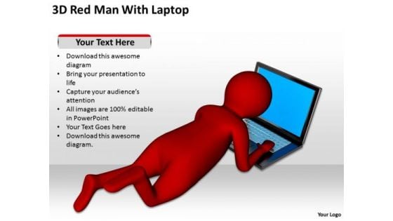 Men At Work Business As Usual 3d Man Red With Laptop PowerPoint Templates