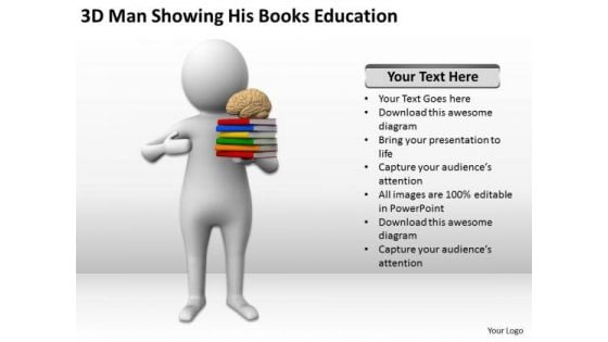 Men At Work Business As Usual 3d Man Showing His Books Education PowerPoint Templates