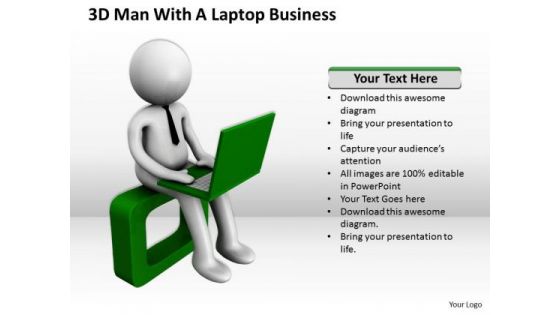 Men At Work Business As Usual 3d Man With Laptop PowerPoint Templates