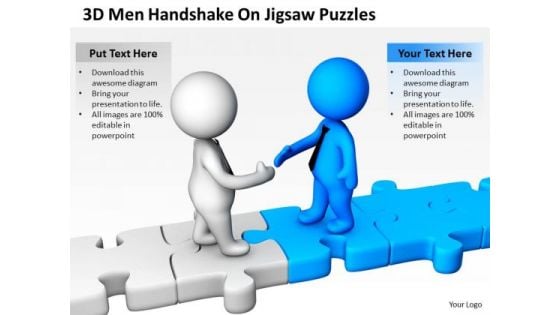 Men In Business 3d Handshake On Jigsaw Puzzles PowerPoint Slides