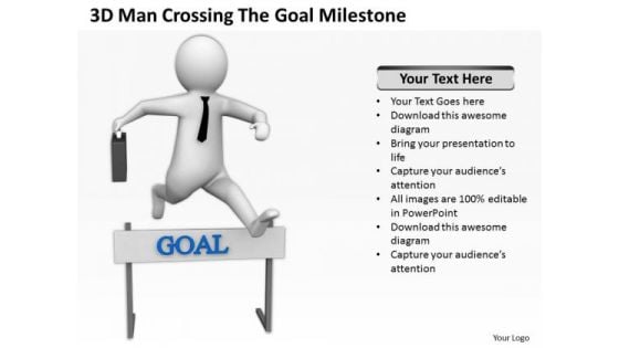 Men In Business 3d Man Crossing The Goal Milestone PowerPoint Templates Ppt Backgrounds For Slides