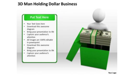 Men In Business 3d Man Holding Dollar PowerPoint Theme Templates