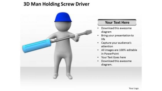 Men In Business 3d Man Holding Screw Driver PowerPoint Slides Men In Business 3d Man Holding Screw Driver PowerPoint Slides