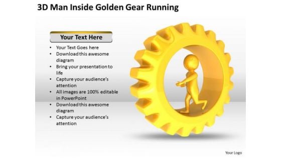 Men In Business 3d Man Inside Golden Gear Running PowerPoint Templates