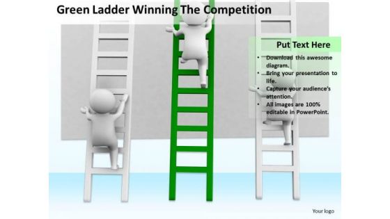 Men In Business Green Ladder Winning The Competition PowerPoint Slides