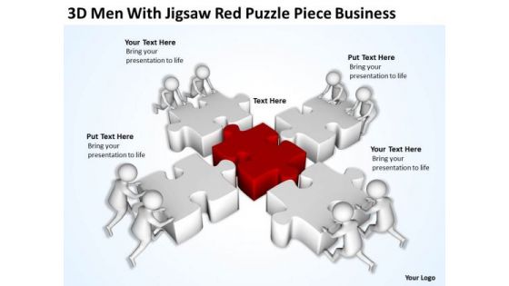 Men In Business Jigsaw Red Puzzle Piece PowerPoint Presentation Templates