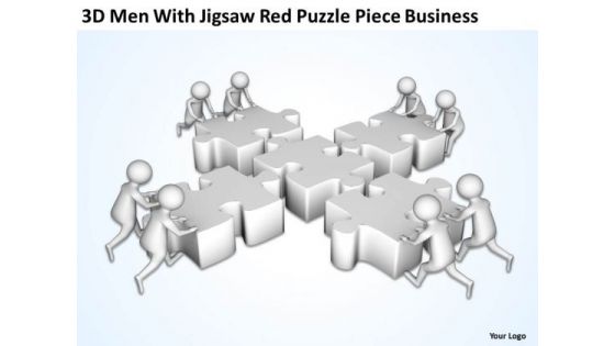Men In Business Jigsaw Red Puzzle Piece PowerPoint Presentation Templates