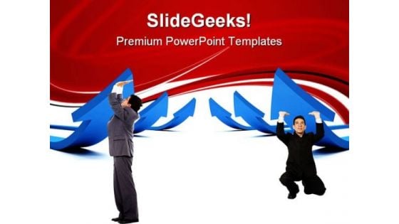 Men Pushing Arrows Business PowerPoint Themes And PowerPoint Slides 0611