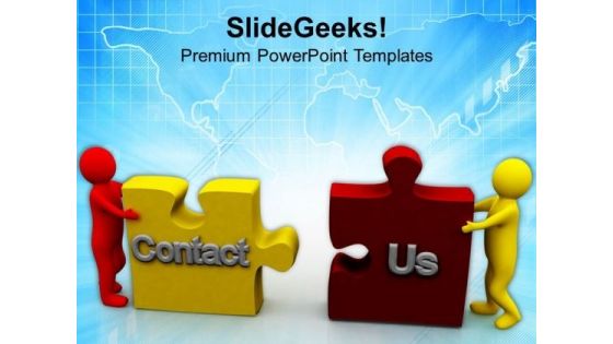 Men Pushing Puzzles Contact Us PowerPoint Templates Ppt Backgrounds For Slides 0713