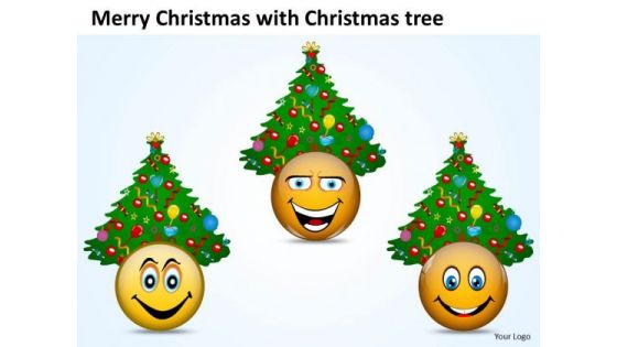 Merry Christmas Smileys With Christmas Trees PowerPoint Slides