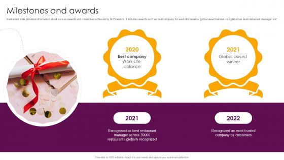 Milestones And Awards Food And Beverages Company Profile Ppt Slide CP SS V Milestones And Awards Food And Beverages Company Profile Ppt Slide CP SS V