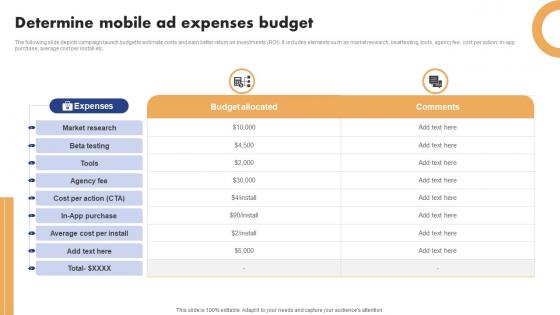 Mobile Ad Campaign Launch Strategy Determine Mobile Ad Expenses Budget Mockup Pdf