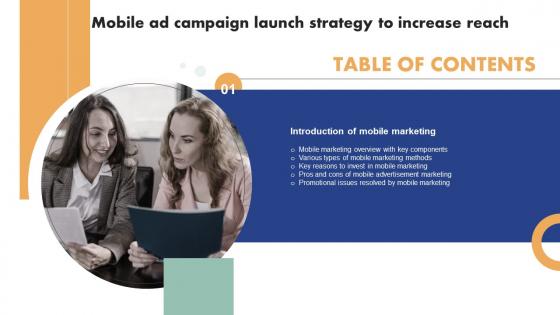 Mobile Ad Campaign Launch Strategy To Increase Reach Table Of Contents Brochure Pdf