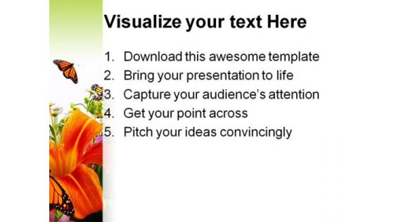 Monarchs On Flowers Beauty PowerPoint Template 0910