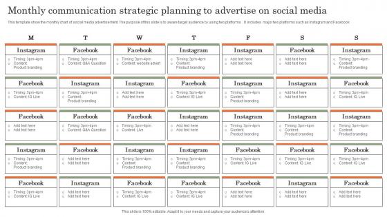 Monthly Communication Strategic Planning To Advertise On Social Media Brochure Pdf