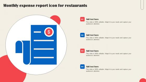 Monthly Expense Report Icon For Restaurants Summary Pdf