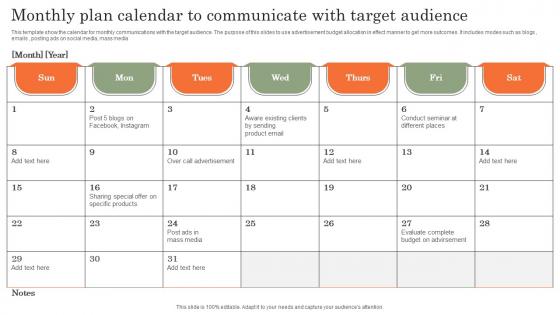 Monthly Plan Calendar To Communicate With Target Audience Background Pdf