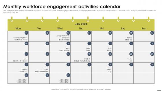 Monthly Workforce Engagement Activities Calendar Staff Management Approache Topics Pdf