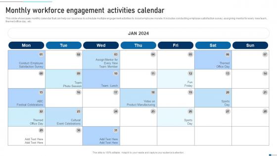 Monthly Workforce Engagement Activities Calendar Strategic Talent Recruitment Sample Pdf