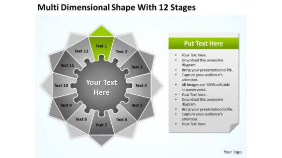 Multi Dimensional Shape With 12 Stages Ppt Business Plan Cover Letter PowerPoint Templates