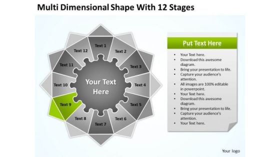 Multi Dimensional Shape With 12 Stages Ppt How To Write Business Plan PowerPoint Templates