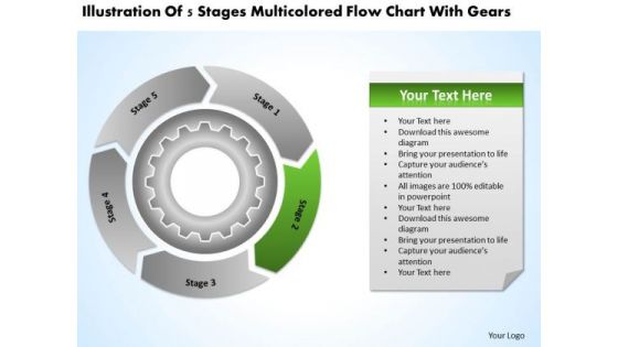 Multicolored Flow Chart With Gears Business Plan Template PowerPoint Slides