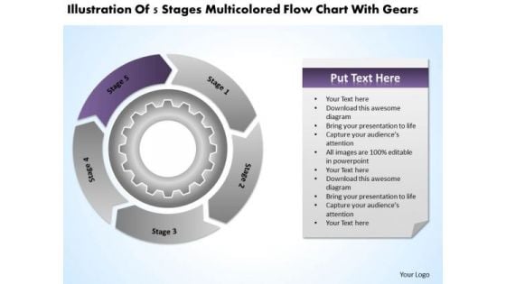 Multicolored Flow Chart With Gears Ppt Construction Business Plan Template PowerPoint Slides