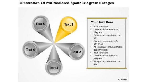 Multicolored Spoke Diagram 5 Stages Designing Business Plan PowerPoint Templates