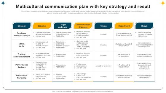 Multicultural Communication Plan With Key Strategy And Result Elements Pdf